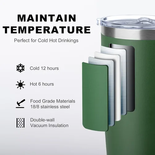 Miniatura 2 de koodee Taza de café aislada de 20 onzas con tapa y asa, acero inoxidable de doble pared al vacío, taza de campamento, vaso de café de viaje