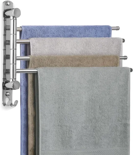 Miniatura 9 de JSVER - Toallero giratorio de 4 brazos para baño, toallero montado en la pared, de acero inoxidable SUS304, ahorrador de espacio, toalleros