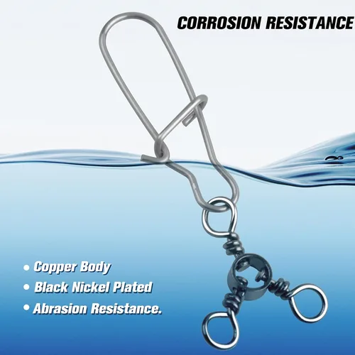 Miniatura 3 de SILANON Broches giratorios de 3 vías de pesca de acero inoxidable con doble bloqueo giratorio de barril de agua salada, conector de aparejos