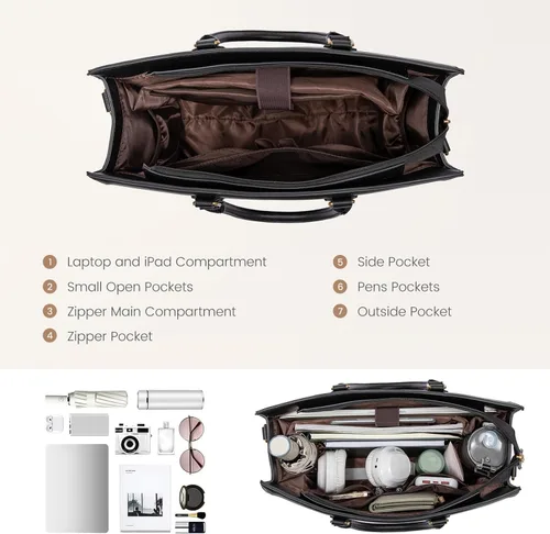 Miniatura 3 de LOVEVOOK Bolso de mano para laptop para mujeres, de 15.6 pulgadas, bolsos de trabajo, bolso de cuero vintage, bolsos de computadora impermeables
