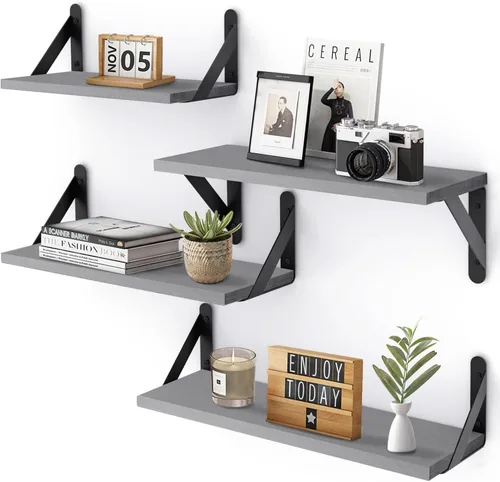 Miniatura 14 de YGEOMER - Estantes flotantes, juego de 4 unidades, color negro carbonizado, multifuncionales, montaje en pared, estantes para sala de estar, baño