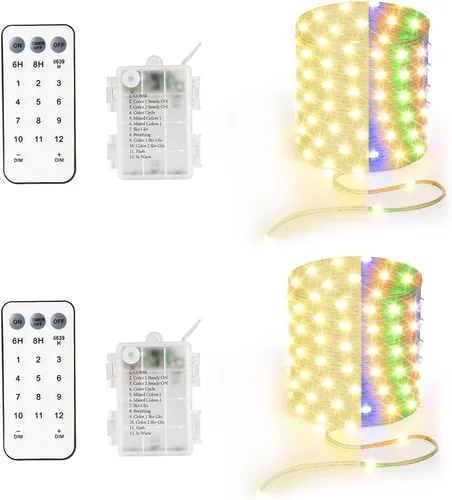 Miniatura 17 de Luces de Cadena de 33 pies que Funcionan con Batería, 100 Luces de Cadena de Hadas LED Alimentadas por Batería con Control Remoto y Temporizador