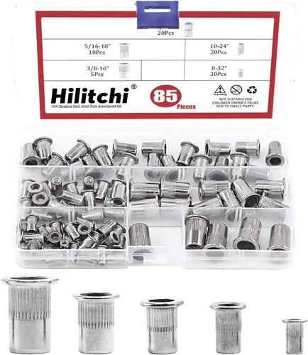 Hilitchi Tuercas remachadoras de acero inoxidable de 5 tamaños roscadas 8-32, 10-24, 1/4-20, 5/16-18, 3/8-16 para decoración de muebles