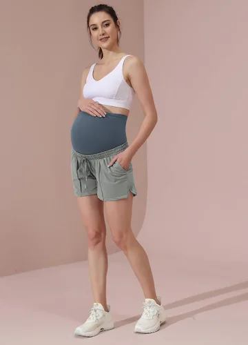 Miniatura 5 de Maacie Maternity Stretch Shorts Loose fit Drawstring Lounge Workout Shorts with Zip Pockets