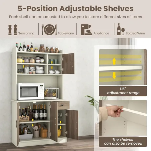 Miniatura 8 de Giantex Armario de buffet de 71 pulgadas con toma de corriente, aparador de cocina, despensa de buffet en la isla, servidor de utensilios de cocina