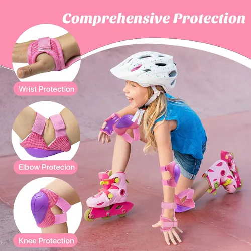 Miniatura 5 de Rodilleras para niños, rodilleras y coderas, conjunto de equipo de protección para niños y niñas con protectores de muñeca 3 en 1 para patinaje