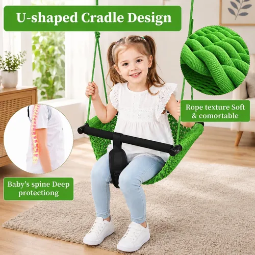 Miniatura 4 de Hi-Na Asientos de columpio para niños, bebé, columpio de red hecho a mano con cuerda ajustable, adecuado para interiores, exteriores, patio trasero