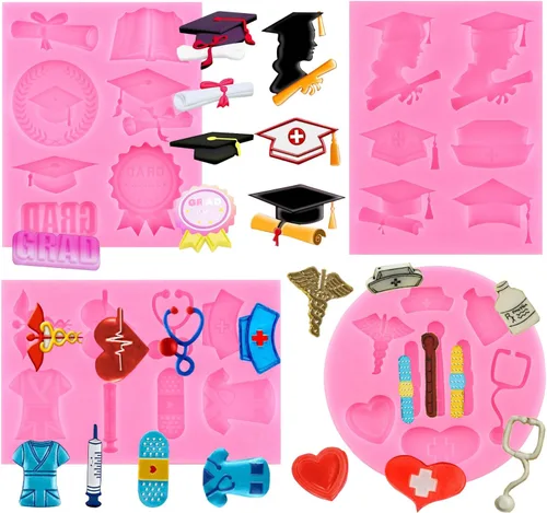 Miniatura 11 de ZiXiang Molde de silicona para graduación, tapa de doctorado, moldes de silicona para diploma, molde de fondant para graduados, moldes para dulces
