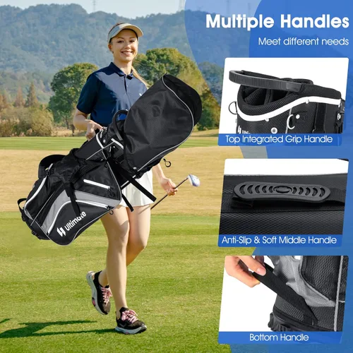 Miniatura 6 de ULTIMATE Bolsa de golf de 14 vías, bolsa de golf portátil con 6 bolsillos, bolsa enfriadora y bolsillo valioso impermeable, capucha de lluvia