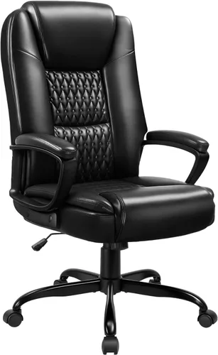 Miniatura 9 de LEMBERI Silla de escritorio de oficina, silla ejecutiva de computadora con respaldo alto, ergonómica, grande y alta, sillas de piel sintética Gris