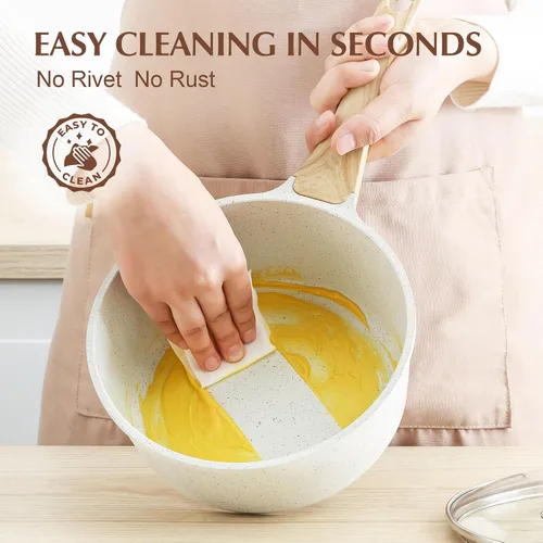 Miniatura 5 de SENSARTE - Set de Cacerola Antiadherente de Cerámica Blanca con Tapa, Olla de Cocina Pequeña con Mango de Enfriamiento Lento, Cacerola Compatible