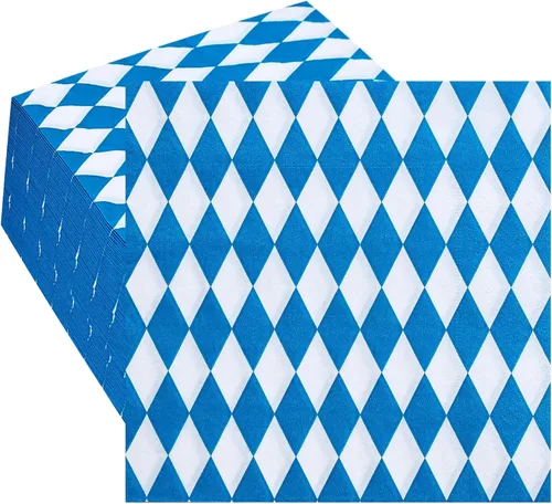 Whaline Paquete de 80 servilletas de almuerzo Oktoberfest a cuadros azules y blancos, servilletas de papel desechables decorativas para postre para