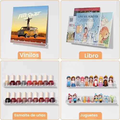 Miniatura 6 de upsimples Paquete de 8 estantes de pared para discos de vinilo, soporte de 12" para almacenamiento y exhibición de álbumes, estantes flotantes