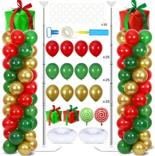 Miniatura 11 de Juego de 2 soportes de columna de globos nocturnos de película con 102 globos de aluminio de palomitas de maíz, soporte de torre ajustable de 5.57