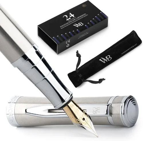 Miniatura 19 de Set de pluma estilográfica Wordsworth & Black, punta mediana dorada de 18 quilates, incluye 24 cartuchos de tinta, un convertidor de repuesto y Todo