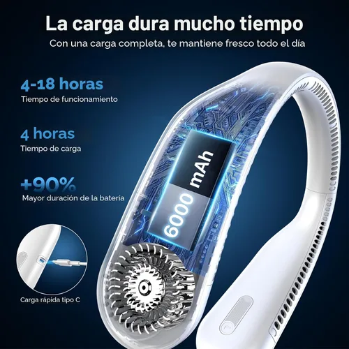 Miniatura 3 de Hotsales Ventilador de cuello, manos libres, sin aspas, portátil, recargable, funciona con batería de 6000 mAh, ventilador personal portátil