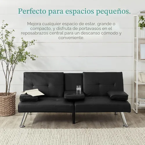 Miniatura 7 de Futón sofá cama para entretenimiento Best Choice Products, moderno, se dobla y reclina, muebles, con posavasos Negro