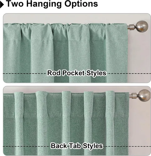 Miniatura 5 de OWENIE Rady - Cortinas opacas con textura de lino verde 100% para dormitorio, 63 pulgadas de largo, 2 paneles, bloqueo de luz completa, aislamiento