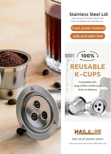 Miniatura 4 de Cápsulas Ninja K Cups reutilizables de acero inoxidable compatibles con la máquina Ninja CFP201 CFP301 Dual Brew Pro, cápsulas de café rellenables 1