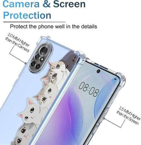 Miniatura 2 de Funda para Huawei Nova 8 Clear Cute Cat Phone Case Soft TPU a prueba de golpes Funda protectora de silicona para Huawei Nova 8, gatos azul rosa