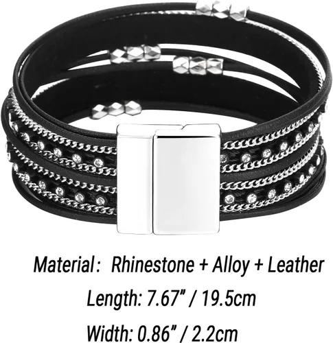Miniatura 3 de Fesciory - Pulseras de cuero para mujer, cuentas de cristal, diseño de leopardo, estilo bohemio, múltiples niveles