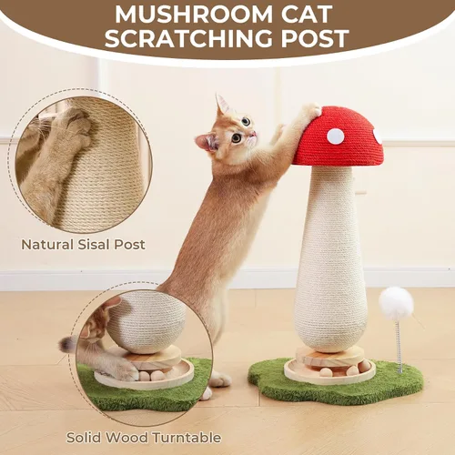 Miniatura 3 de Poste rascador de hongos para gatos con pista interactiva de bolas de resorte para gatos, árbol rascador de sisal de 21.2 pulgadas para gatos de Rojo