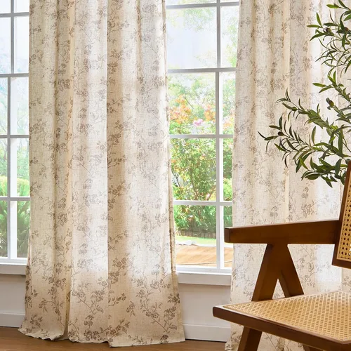 Miniatura 7 de Lazzzy - Cortinas de lino floral gris pardo de 84 pulgadas, cortinas de estilo granja con solapa trasera para sala de estar y dormitorio, cortinas