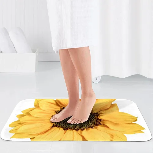Miniatura 4 de KXO Juego de cortina de ducha impermeable con diseño de girasol amarillo, juego de cortina y alfombra de baño de poliéster con ganchos, 70.8 x 70.8