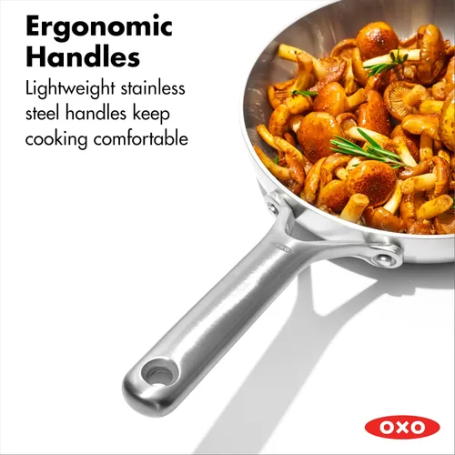 Miniatura 4 de OXO Mira de acero inoxidable de tres capas, sartén de 20 cm, apta para inducción, multicapa, apta para lavavajillas y utensilios de metal