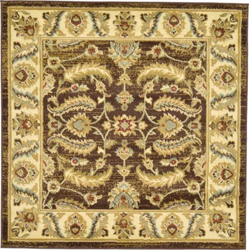 Miniatura 32 de Unique Loom - Colección Voyage - Alfombra redonda tradicional oriental, marrón, Polipropileno, Marrón/Azul Claro