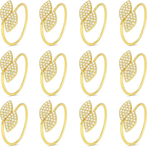 KPOSIYA Juego de 20 servilleteros de hoja de diamante de metal dorado, servilleteros de mesa para el día de Acción de Gracias, Navidad, comedor,
