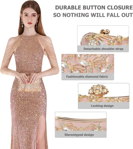 Miniatura 2 de Sweetovo Bolso de noche para mujer, bolso de mano con diamantes de imitación, brillante para fiesta, bolso de hombro, bolsa de boda con cadena