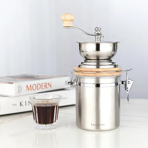 Miniatura 8 de Easyworkz Molinillo de café manual con recipiente hermético,Ajuste ajustable,Herramienta de molino de grano de café de rebabas de acero inoxidable