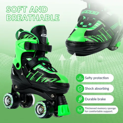 Miniatura 4 de Patines de ruedas para niñas y niños de 4 a 12 años, patines ajustables para niños pequeños de 4 tamaños, ruedas iluminadas para principiantes Verde