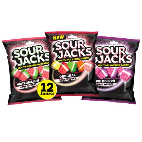 Miniatura 10 de Sour Jacks Paquete variado de golosinas de gomitas de caramelo, original y sandía, sin gluten, bolsas individuales de una sola porción, 5 onzas