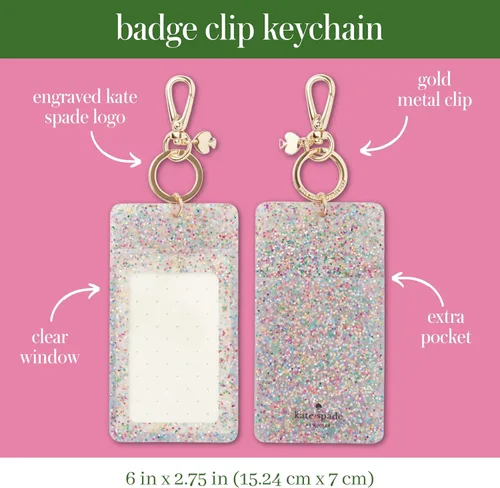 Miniatura 2 de Kate Spade New York Llavero con clip para credencial de identificación, accesorio de llavero de silicona brillante e identificador de maleta