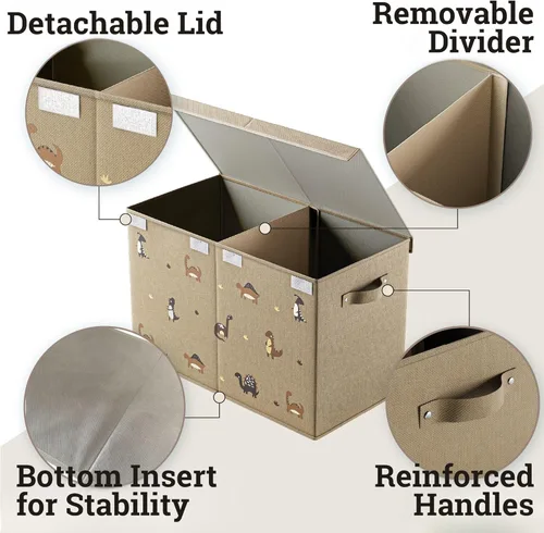 Miniatura 2 de Caja de almacenamiento de juguetes plegable con asas, divisor extraíble y tapa desmontable - Caja de juguetes para niños con estampado
