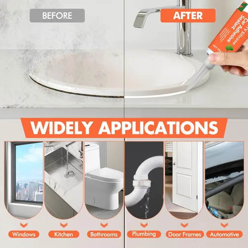 Miniatura 4 de RTV Adhesivo sellador de silicona, 100% impermeable, fuerte adherencia, resistente al encogimiento y a las grietas, calafateo multiusos para Blanco