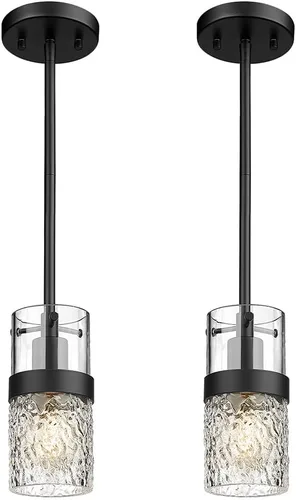 Miniatura 18 de LMS Paquete de 2 Luces Colgantes Modernas, Luz Colgante Dorada Cepillada para Isla de Cocina con Vidrio Martillado, Lámparas Colgantes Ajustables