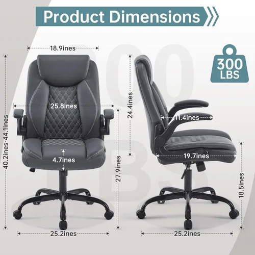 Miniatura 3 de YFO Silla de oficina de cuero, silla ergonómica de escritorio de oficina en casa, silla de oficina ejecutiva giratoria con soporte trasero con Gris