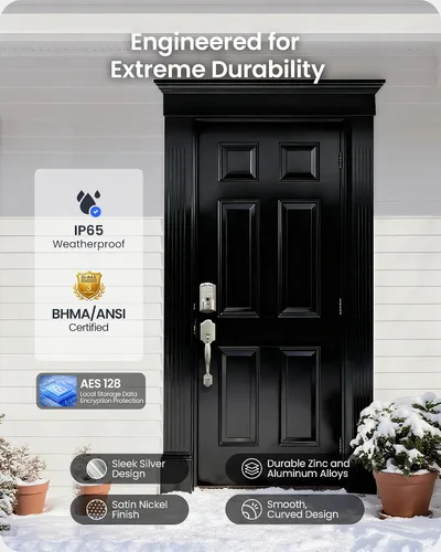 Miniatura 7 de Veise VE027-H Cerradura inteligente de huella digital Wi-Fi integrada con manija, control remoto de aplicación y control de voz, juego de cerradura