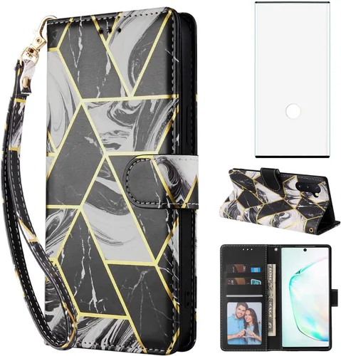 Funda tipo cartera compatible con Samsung Galaxy Note 10 Glaxay Note10 5G y protector de pantalla de vidrio templado, tarjetero, accesorios para