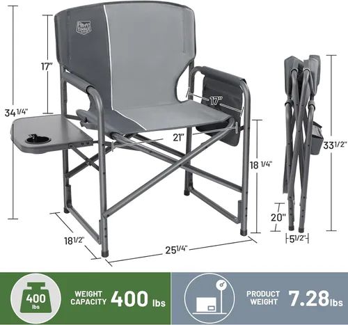 Miniatura 3 de TIMBER RIDGE Silla de camping de aluminio extra grande, silla de directores ligera y portátil con mesa auxiliar, bolsillo lateral desmontable