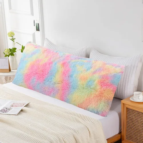 Miniatura 10 de Funda de almohada de cuerpo lanudo y esponjosa con cremallera, funda de almohada de felpa de piel sintética de 21 x 54 pulgadas, funda de almohada