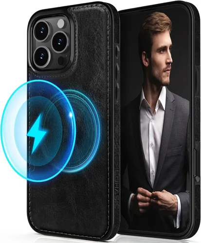 Miniatura 21 de LOHASIC Funda diseñada para iPhone 14 Pro, elegante cubierta trasera magnética de cuero de negocios, a prueba de golpes, compatible con fundas Negro