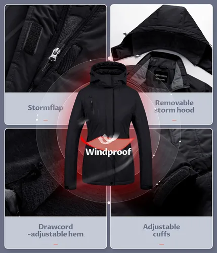 Miniatura 5 de CREATMO US Chaqueta de Esquí Impermeable de Montaña para Mujeres Resistente al Viento Chaqueta de Snowboard Abrigo Cálido de Invierno Impermeable