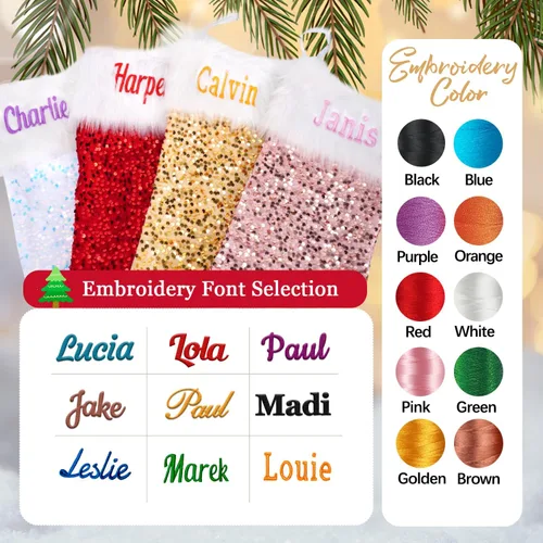 Miniatura 3 de Ulico Calcetines de Navidad personalizados, 18 pulgadas, con lentejuelas bordadas con nombre personalizado, calcetines de Navidad para niños