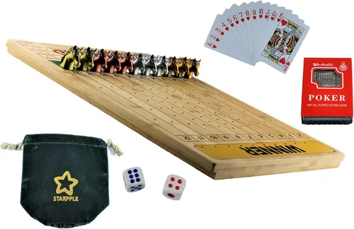 Miniatura 9 de Juego de mesa de carreras de caballos de metal con tablero de juego de madera gruesa y maciza de carreras de caballos (22 pulgadas, natrual), 11
