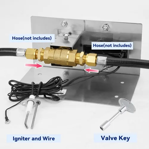 Miniatura 3 de Kit de quemador de hoguera de gas de acero inoxidable Skyflame extenso con encendido de chispa - Incluye encendedor de botón, llave de gas recta