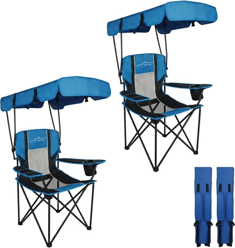 Miniatura 14 de FAIR WIND Silla de camping de gran tamaño con toldo ajustable de 380 libras de capacidad para personas pesadas, silla de playa plegable portátil